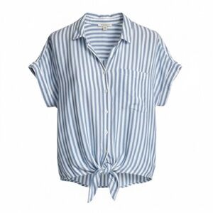 Beachlunchlounge Blue & White Striped Button Down Tie Front Shirt Size Medium